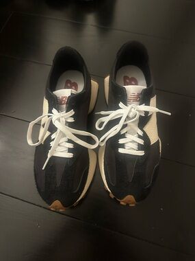 New Balance Black and Cream Athletic Lace-Up Sneakers